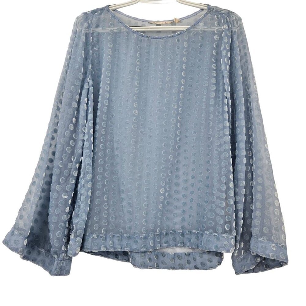 Soft Surroundings Dulce Velvet Dot Sheer Top Blue Women's Size S Wide Sleeve